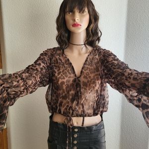 Leopard print sheer blouse